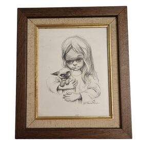 Vintage Ozz Franca Laurrie Big Eye Girl Cat Framed Print